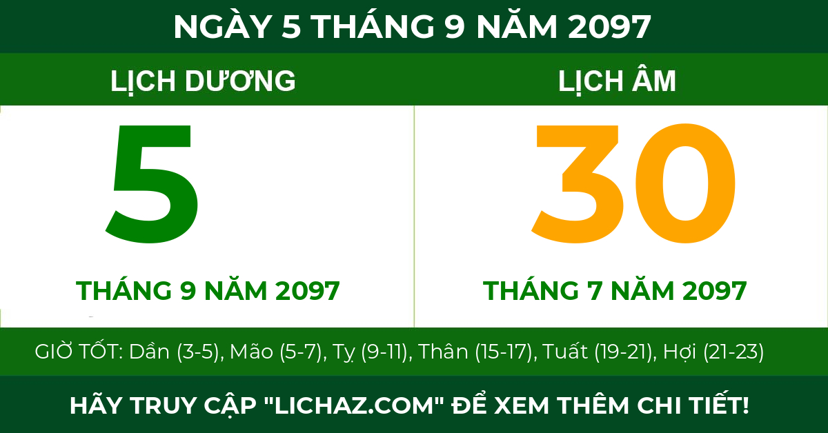 lịch âm ngày 5 tháng 9 năm 2097
