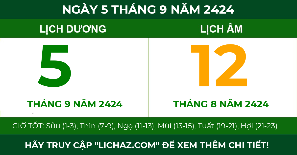 lịch âm ngày 5 tháng 9 năm 2424