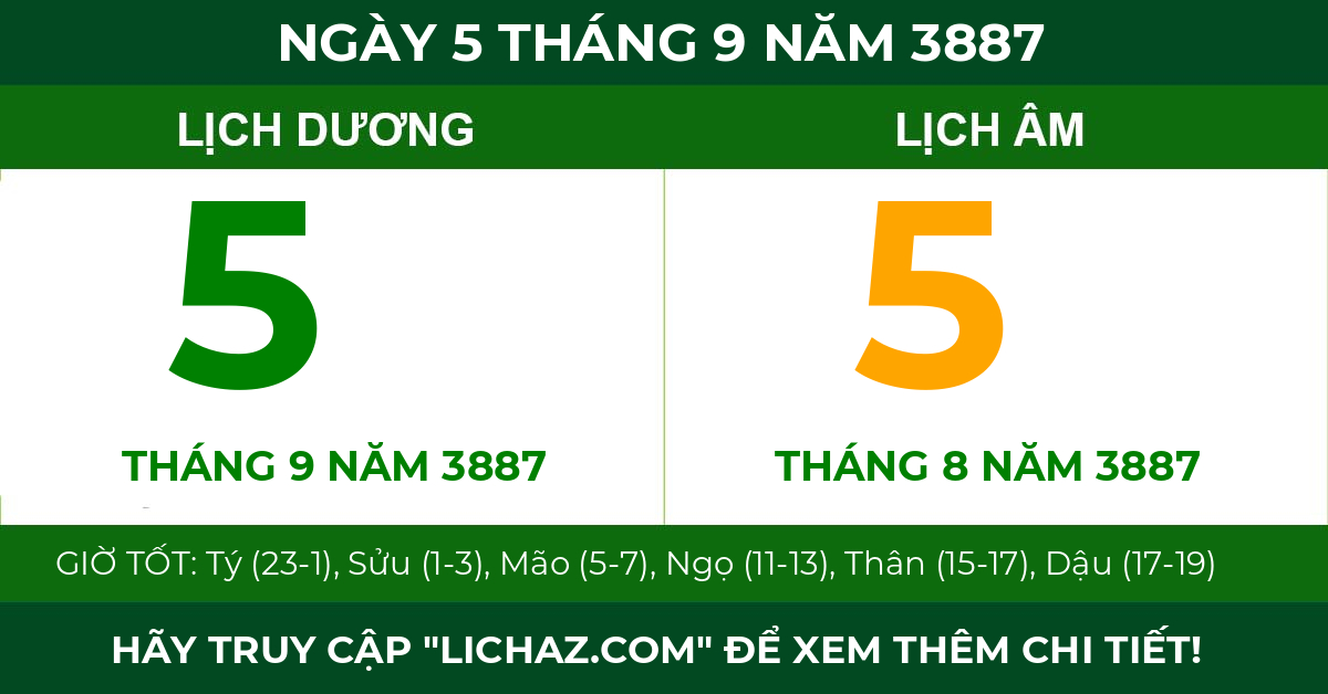lịch âm ngày 5 tháng 9 năm 3887
