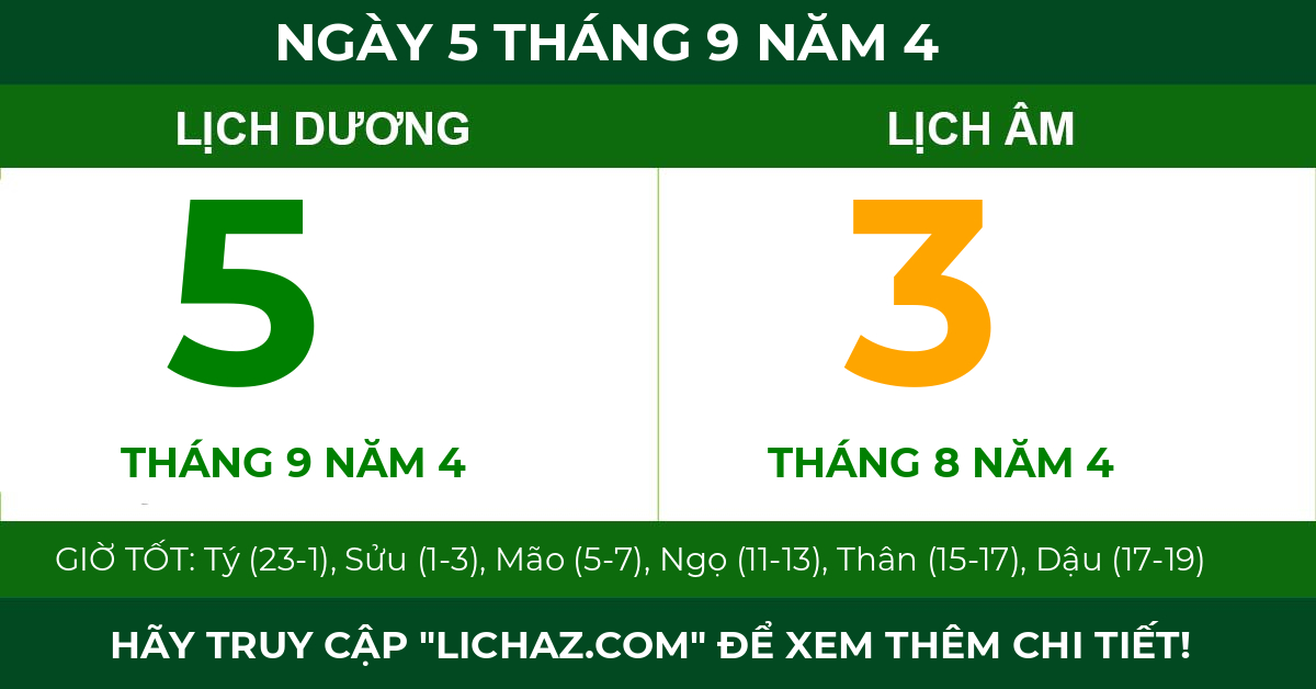 lịch âm ngày 5 tháng 9 năm 4