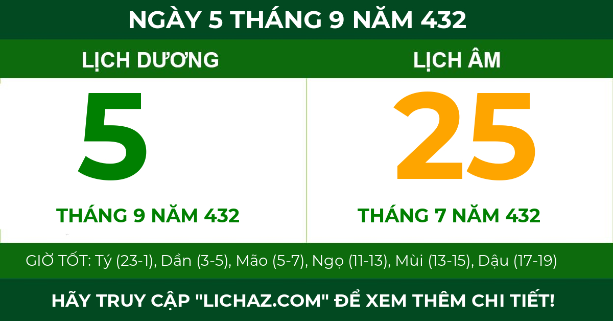 lịch âm ngày 5 tháng 9 năm 432