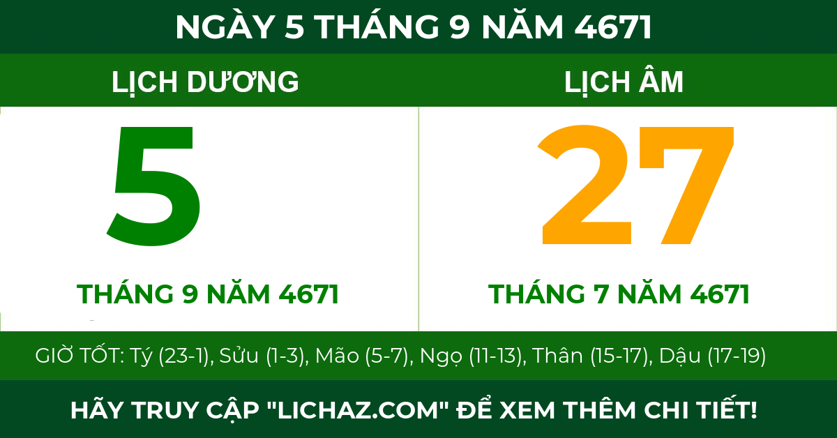 lịch âm ngày 5 tháng 9 năm 4671