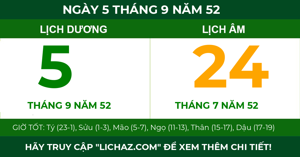 lịch âm ngày 5 tháng 9 năm 52
