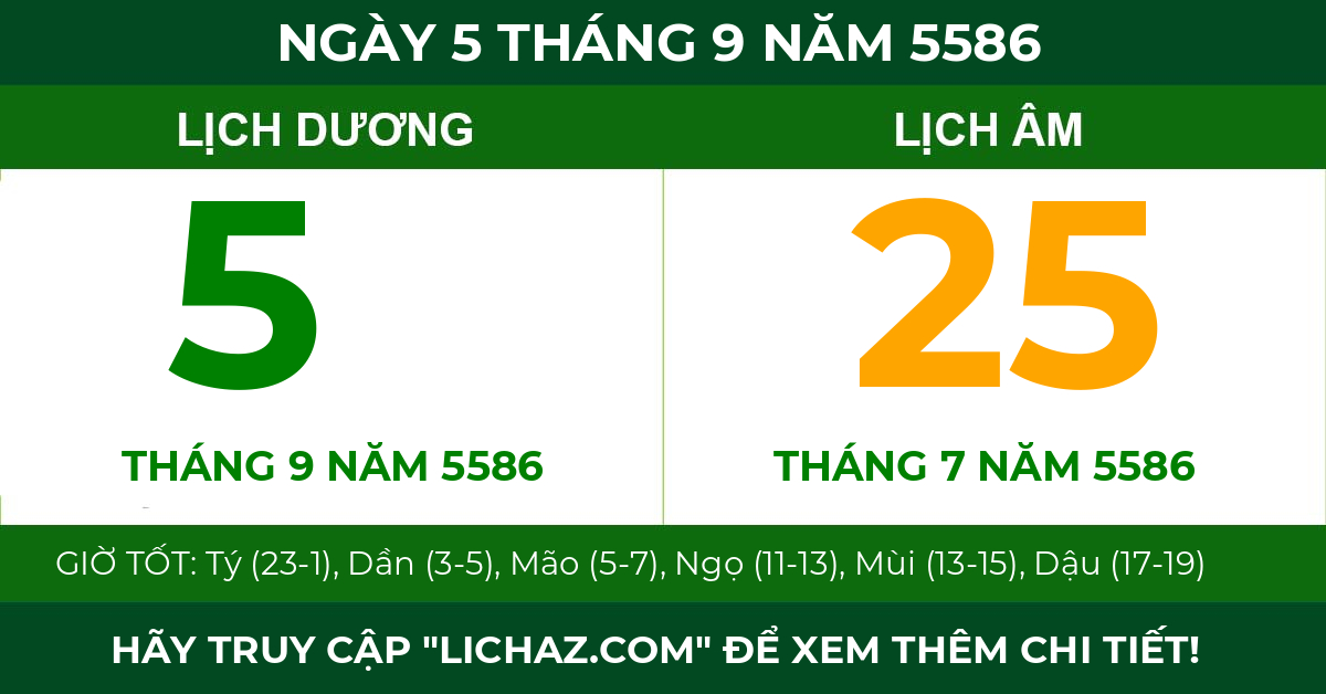 lịch âm ngày 5 tháng 9 năm 5586