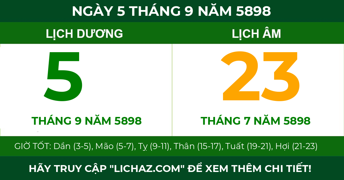lịch âm ngày 5 tháng 9 năm 5898