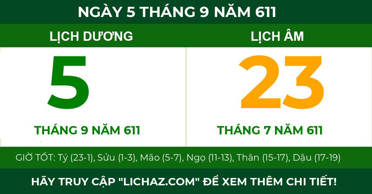 lịch âm ngày 5 tháng 9 năm 611