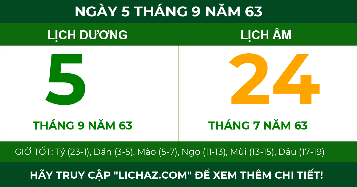 lịch âm ngày 5 tháng 9 năm 63