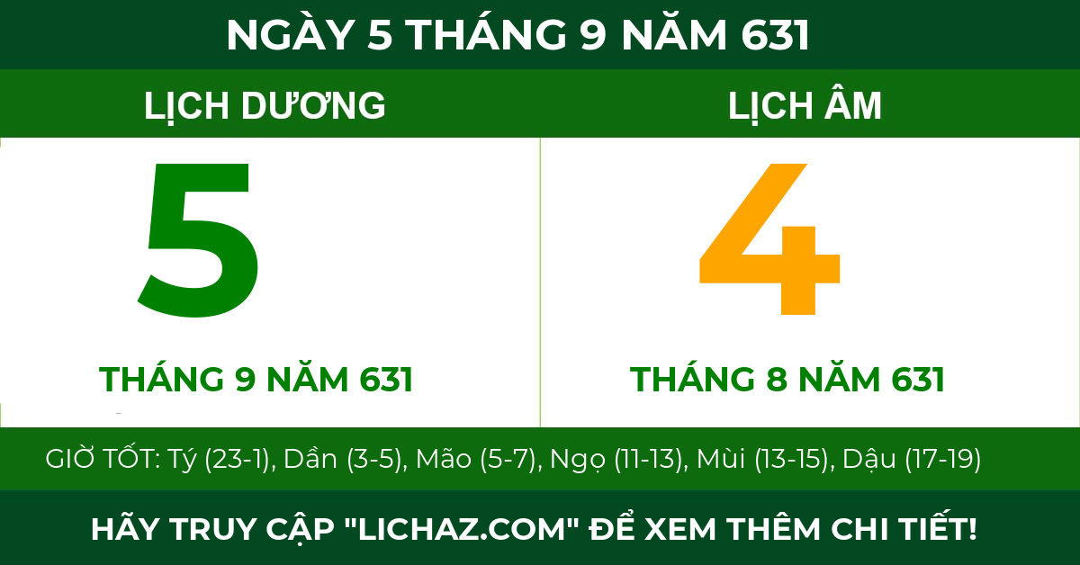lịch âm ngày 5 tháng 9 năm 631
