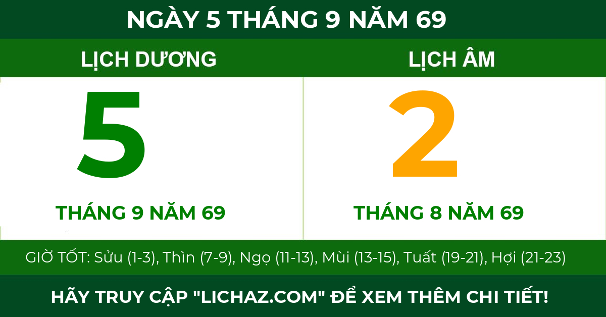 lịch âm ngày 5 tháng 9 năm 69