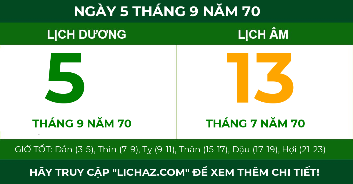 lịch âm ngày 5 tháng 9 năm 70