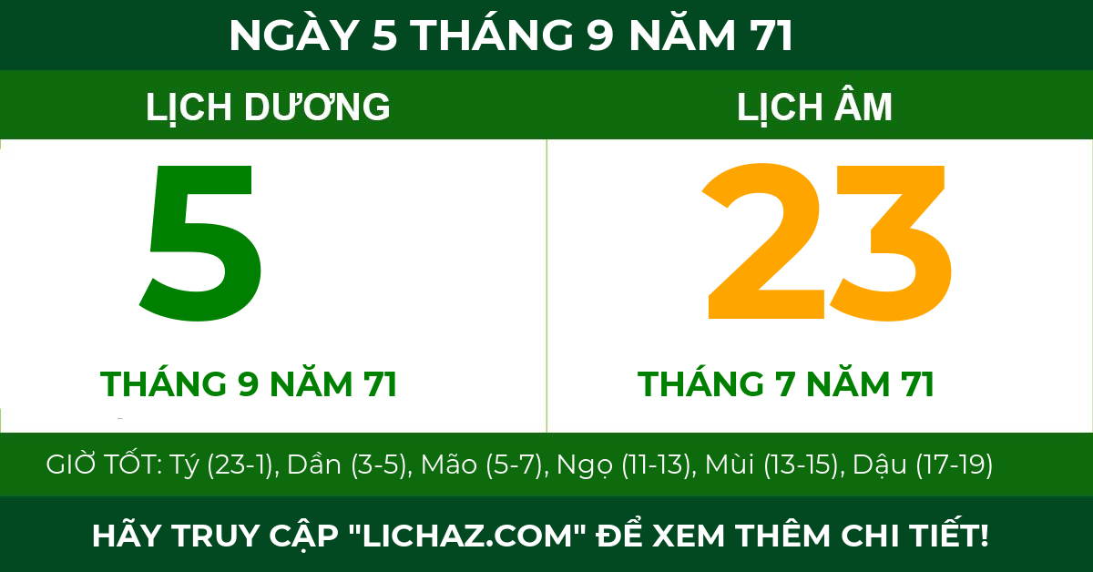 lịch âm ngày 5 tháng 9 năm 71