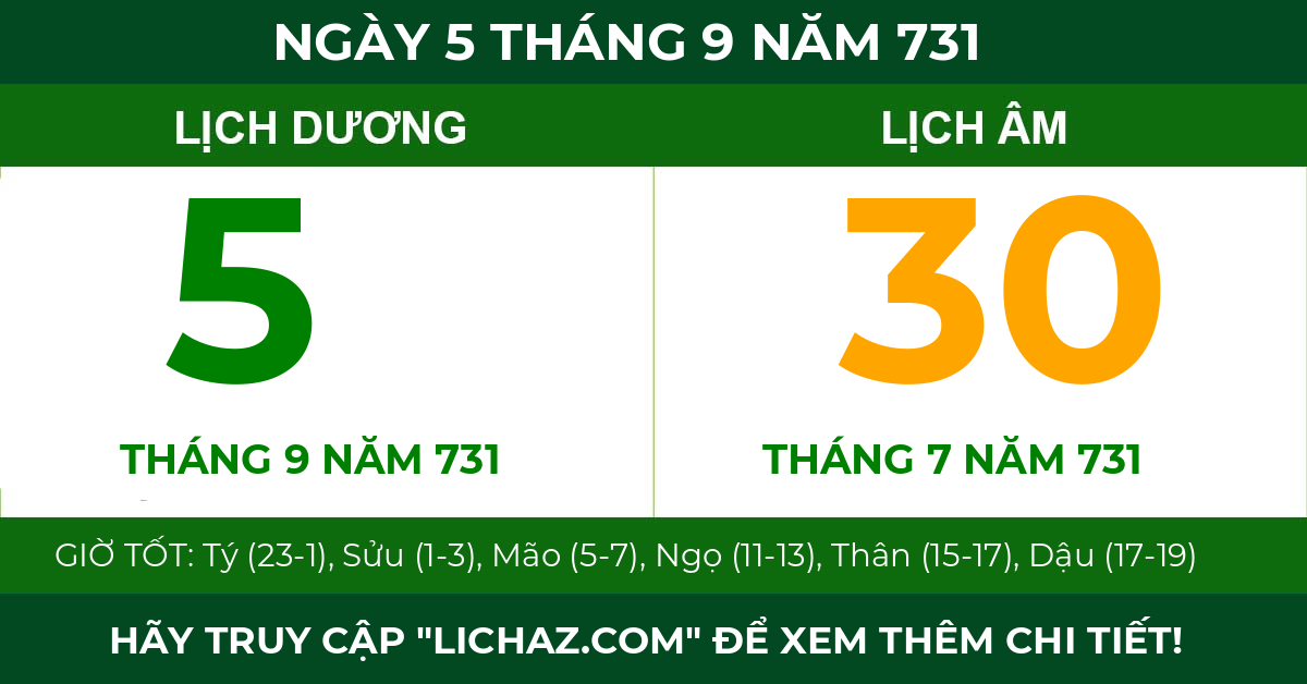 lịch âm ngày 5 tháng 9 năm 731