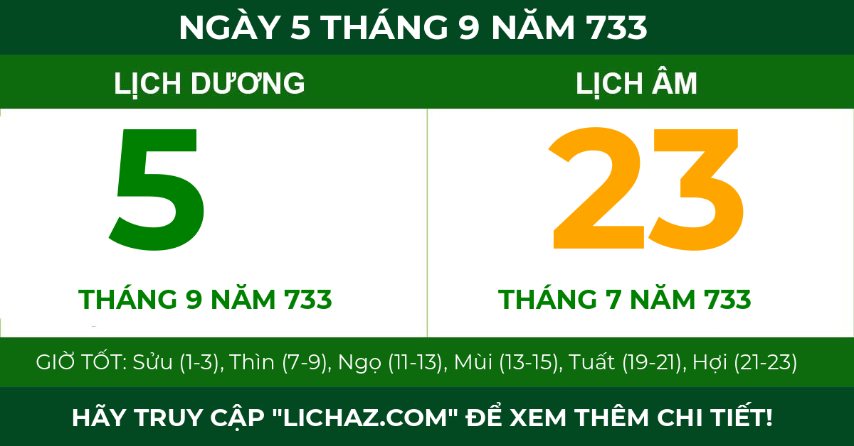 lịch âm ngày 5 tháng 9 năm 733