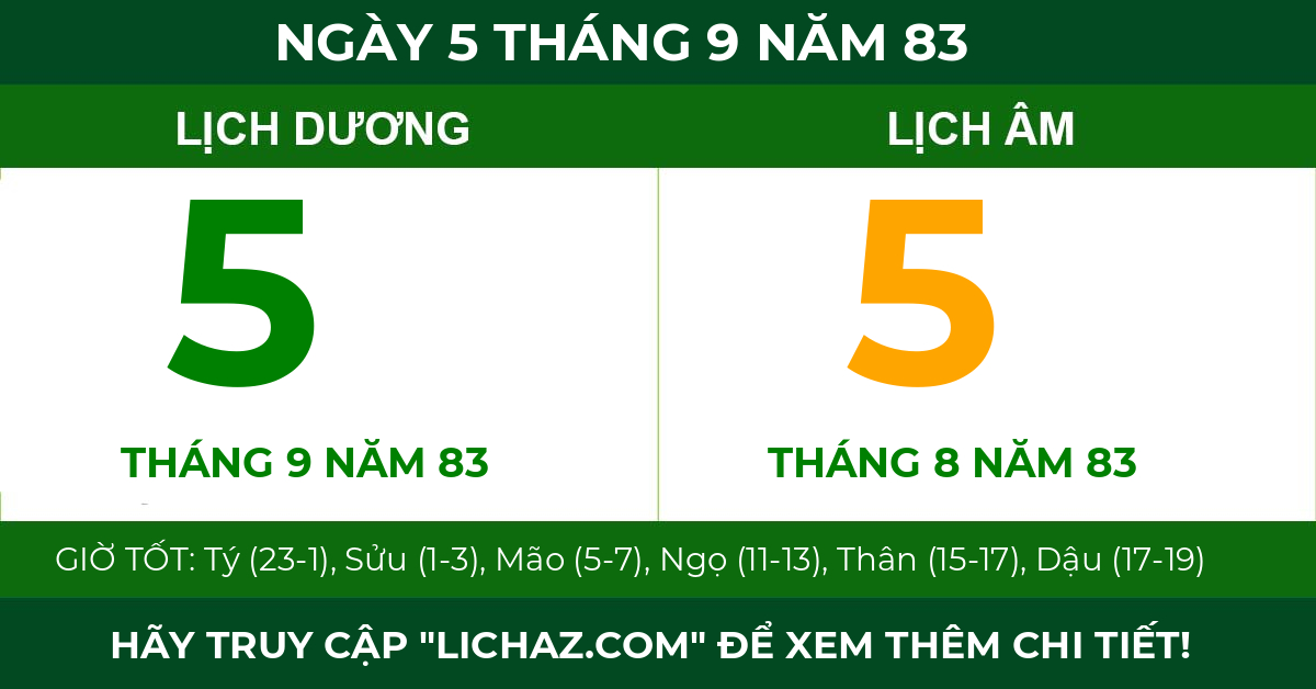 lịch âm ngày 5 tháng 9 năm 83