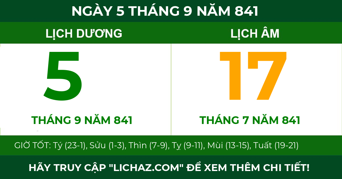 lịch âm ngày 5 tháng 9 năm 841