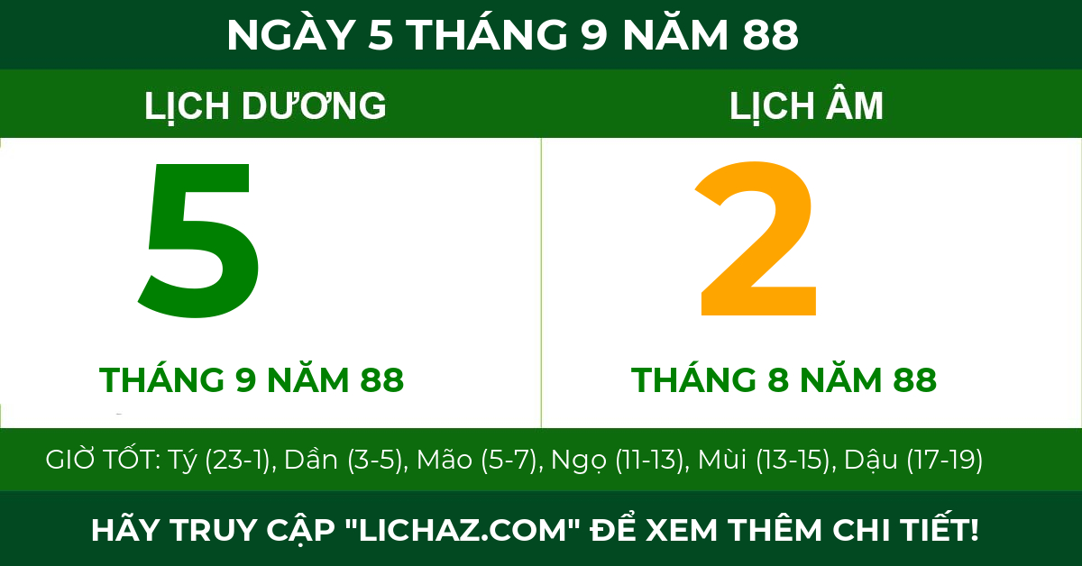 lịch âm ngày 5 tháng 9 năm 88