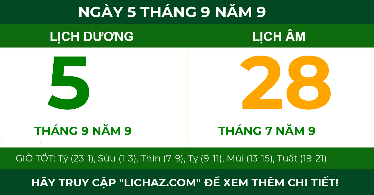 lịch âm ngày 5 tháng 9 năm 9