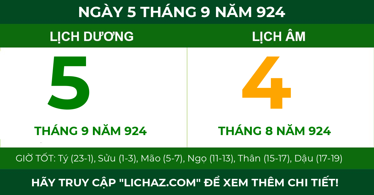 lịch âm ngày 5 tháng 9 năm 924