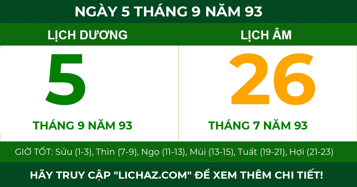 lịch âm ngày 5 tháng 9 năm 93