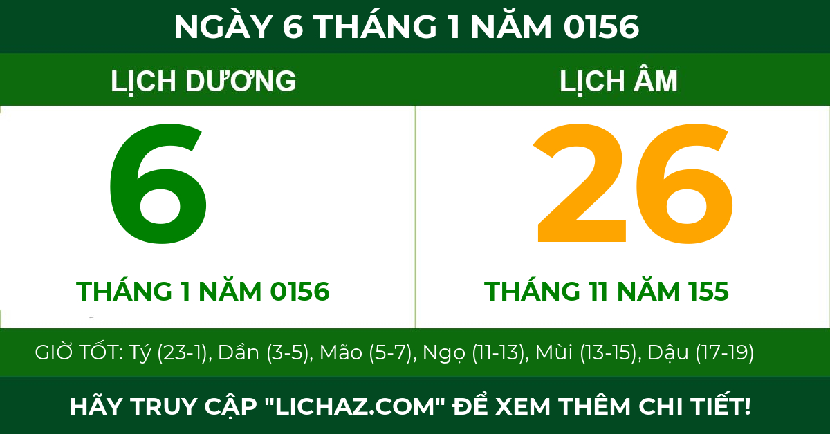 lịch âm ngày 6 tháng 1 năm 0156