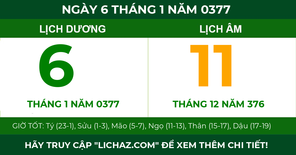 lịch âm ngày 6 tháng 1 năm 0377