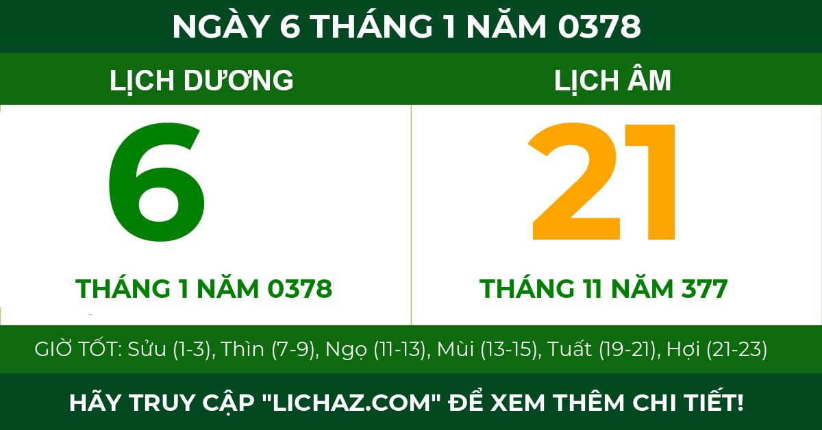 lịch âm ngày 6 tháng 1 năm 0378