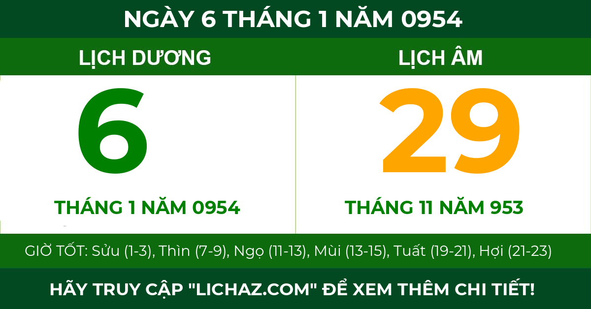 lịch âm ngày 6 tháng 1 năm 0954