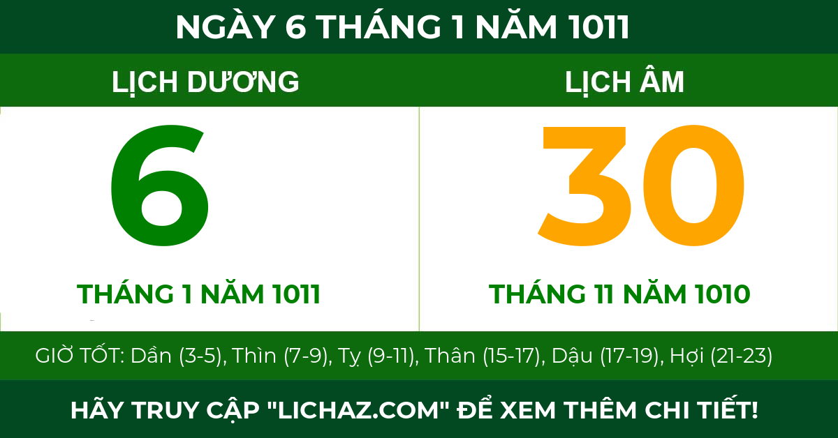 lịch âm ngày 6 tháng 1 năm 1011