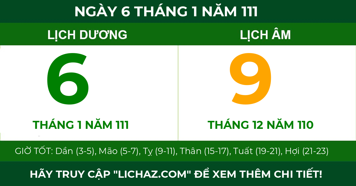 lịch âm ngày 6 tháng 1 năm 111