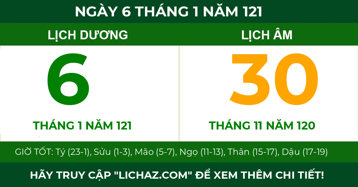 lịch âm ngày 6 tháng 1 năm 121