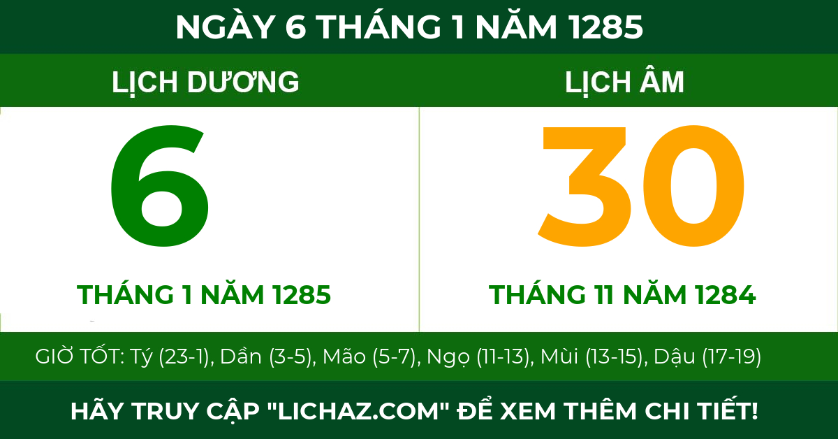 lịch âm ngày 6 tháng 1 năm 1285