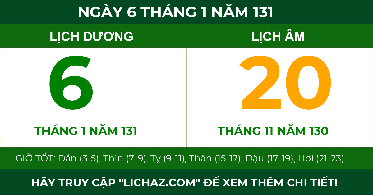 lịch âm ngày 6 tháng 1 năm 131