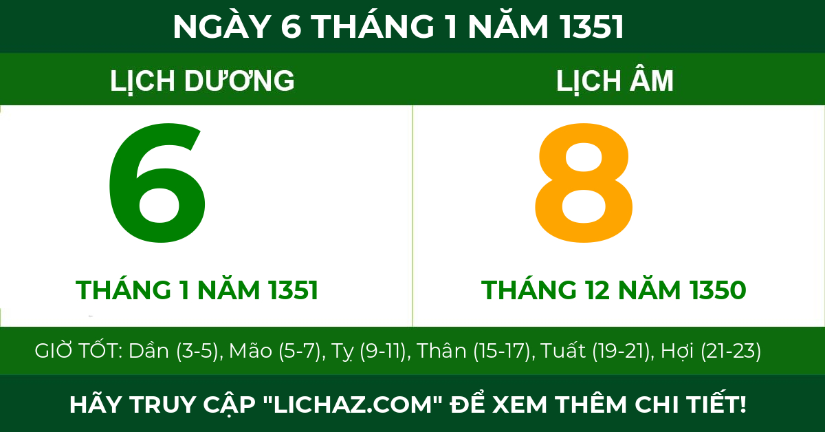 lịch âm ngày 6 tháng 1 năm 1351