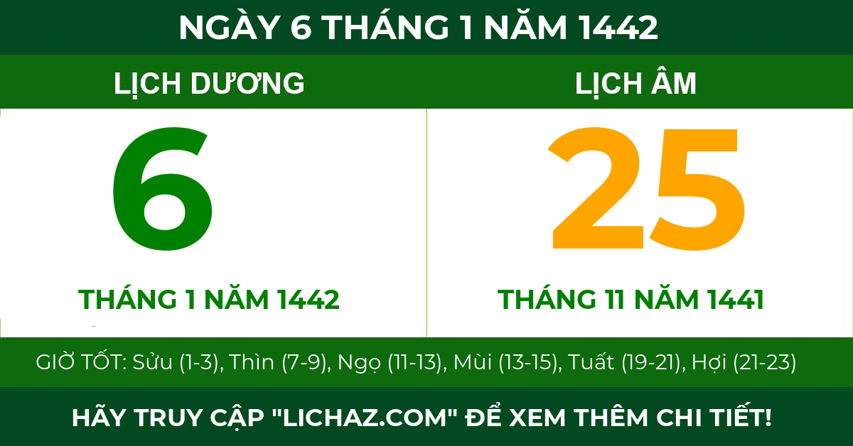 lịch âm ngày 6 tháng 1 năm 1442