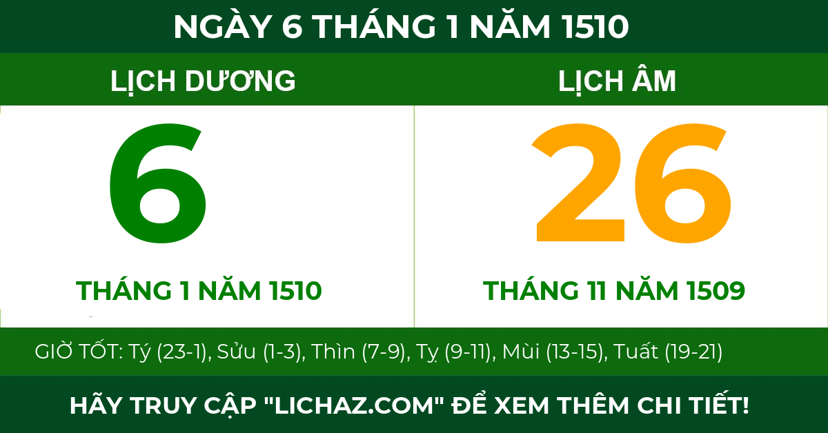 lịch âm ngày 6 tháng 1 năm 1510