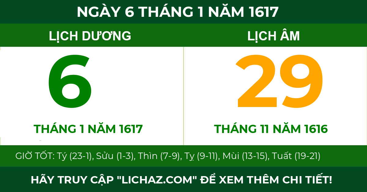 lịch âm ngày 6 tháng 1 năm 1617