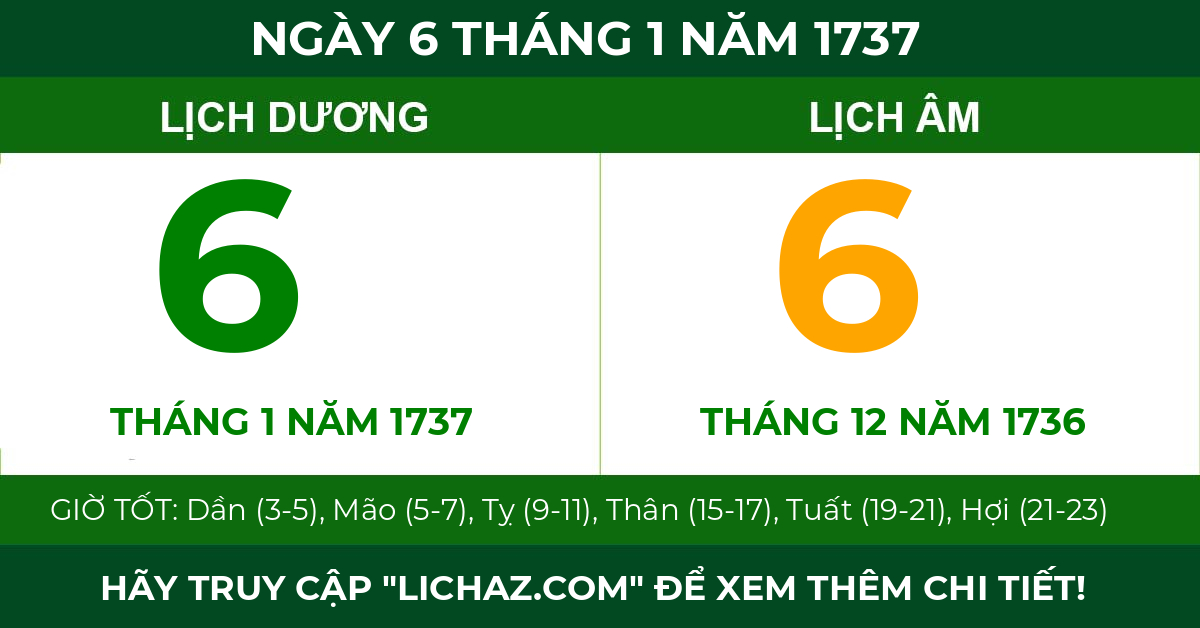 lịch âm ngày 6 tháng 1 năm 1737