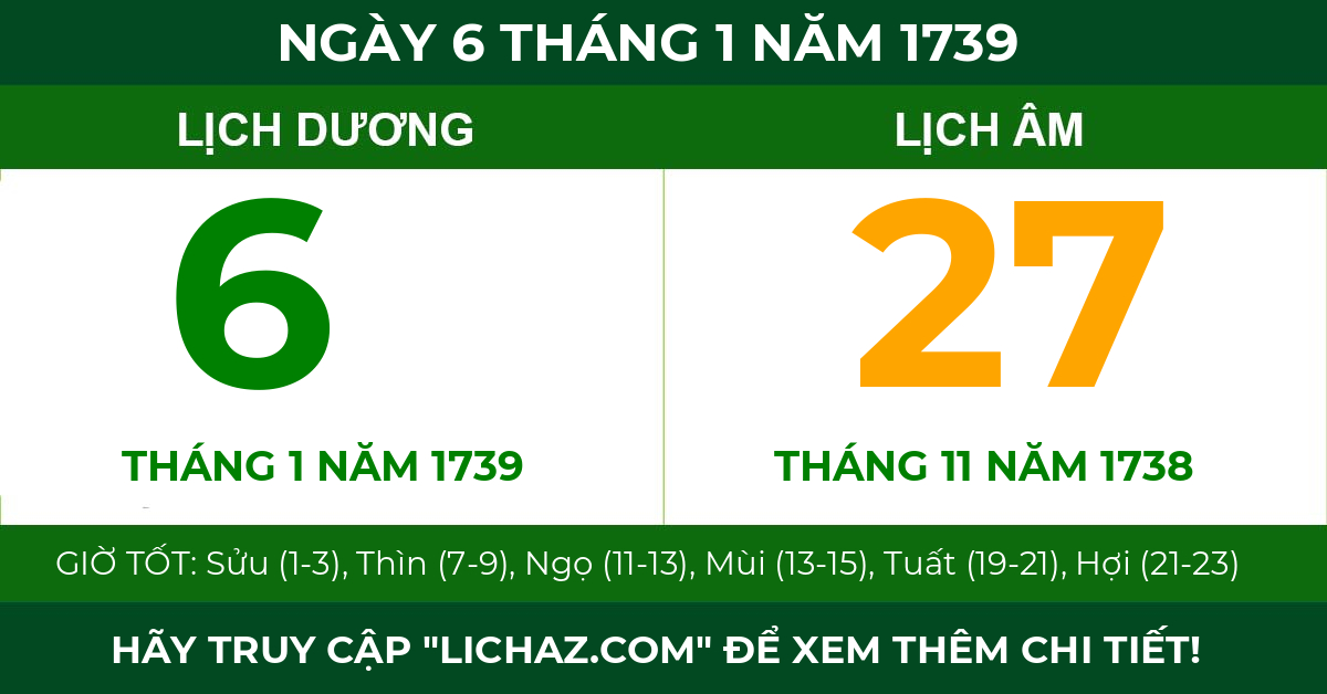 lịch âm ngày 6 tháng 1 năm 1739