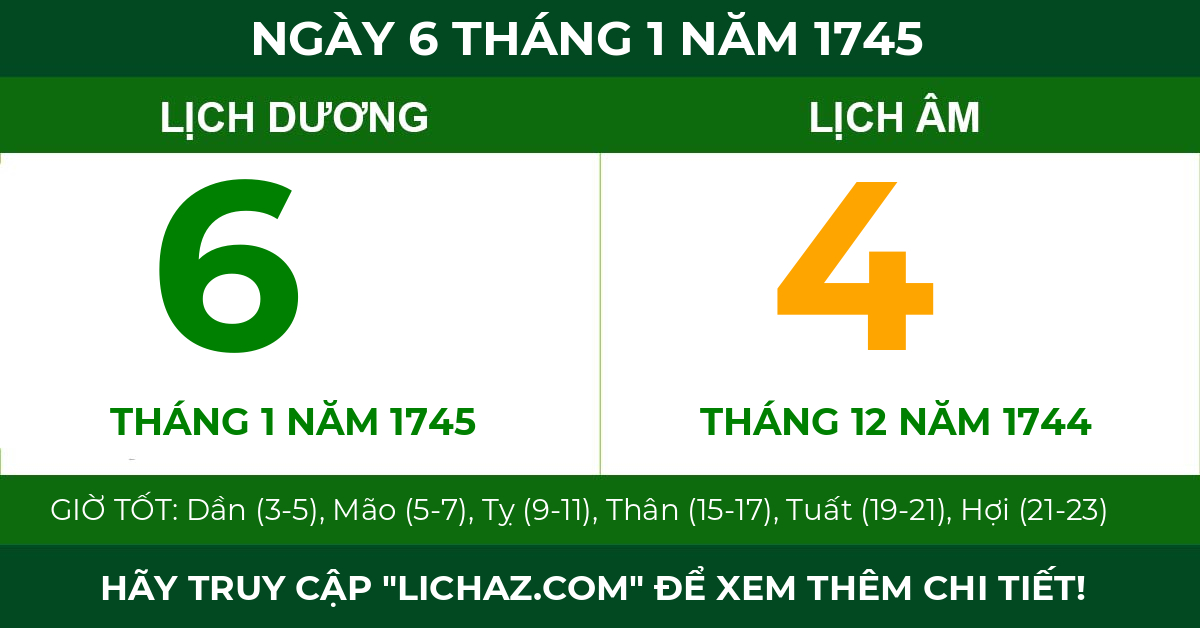 lịch âm ngày 6 tháng 1 năm 1745