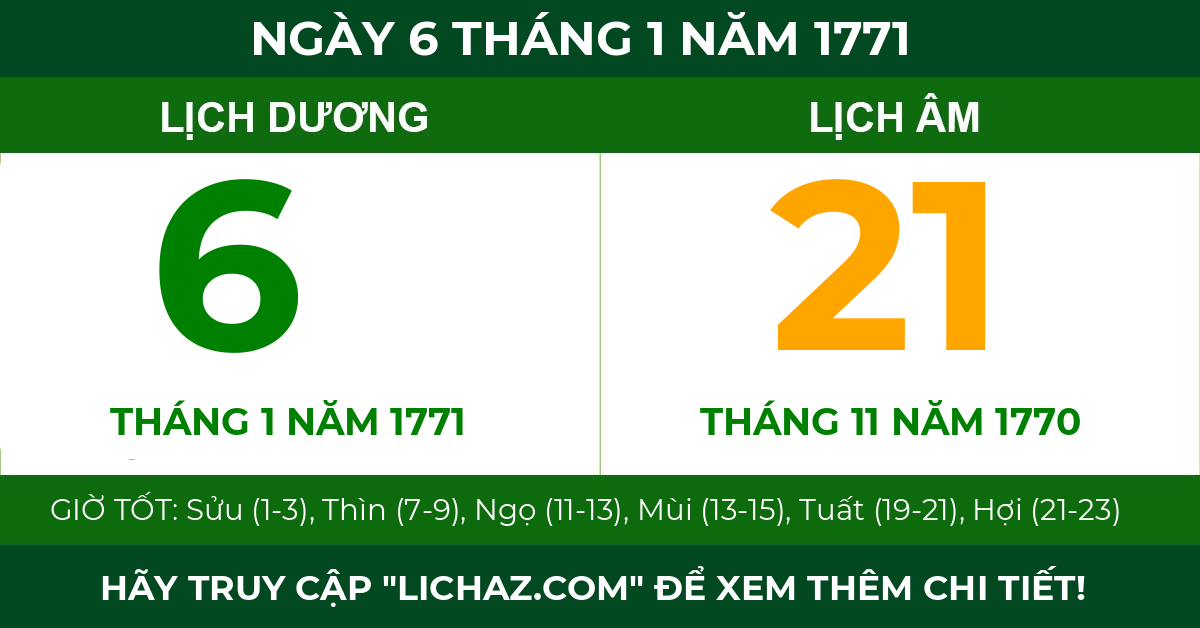 lịch âm ngày 6 tháng 1 năm 1771