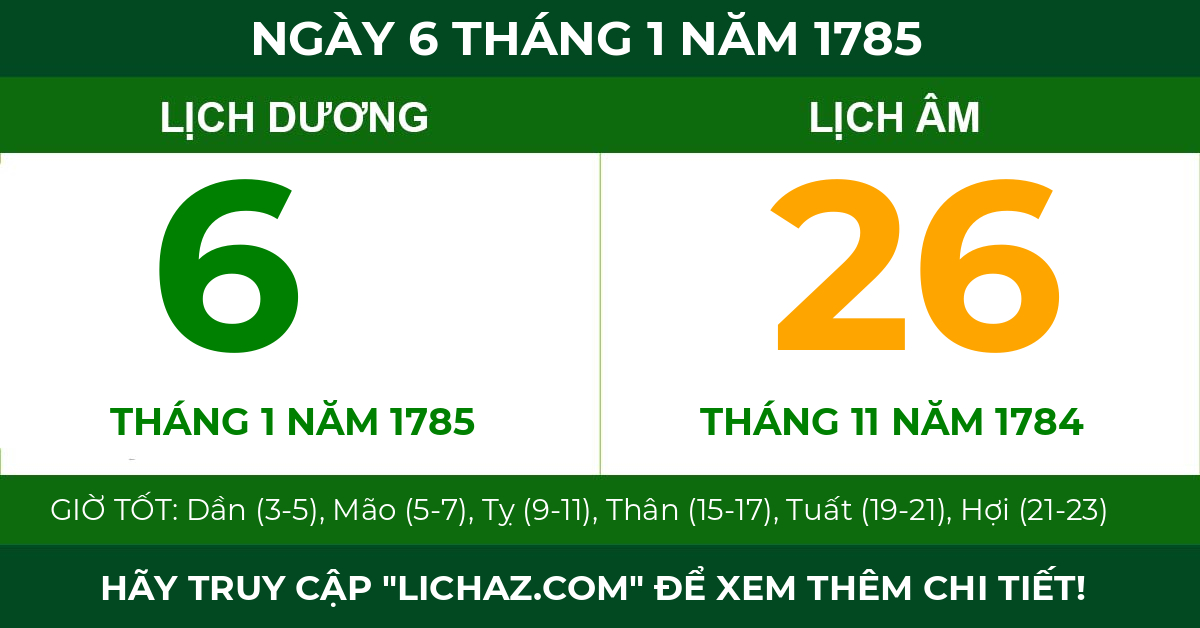 lịch âm ngày 6 tháng 1 năm 1785