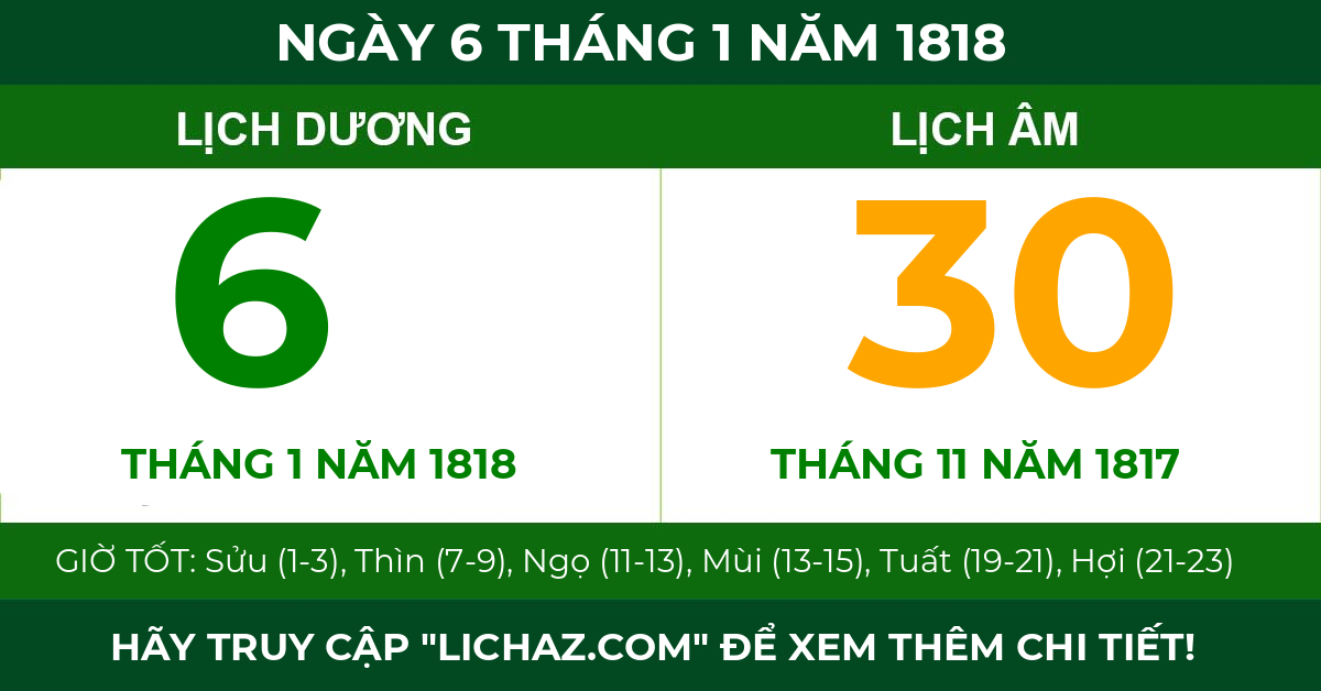 lịch âm ngày 6 tháng 1 năm 1818