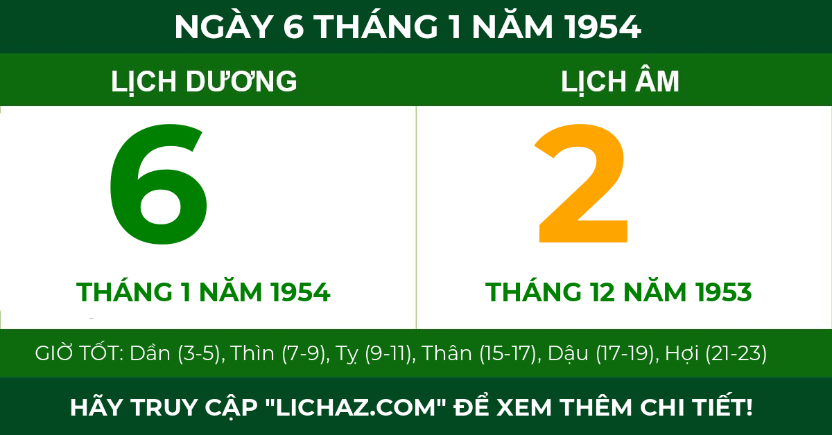 lịch âm ngày 6 tháng 1 năm 1954