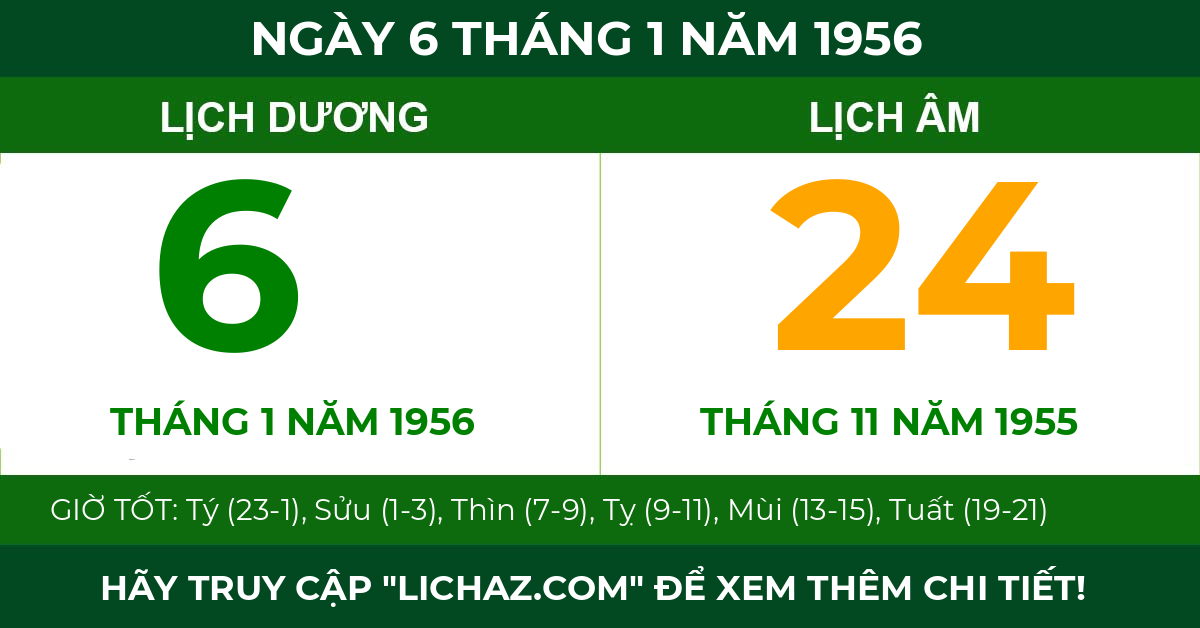 lịch âm ngày 6 tháng 1 năm 1956