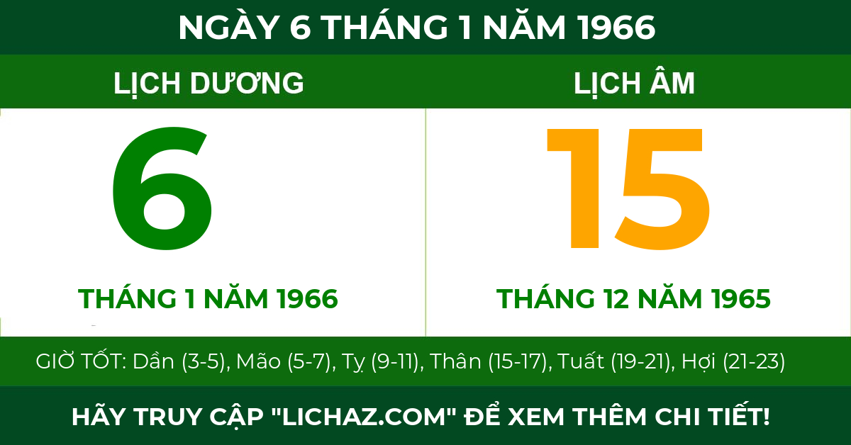 lịch âm ngày 6 tháng 1 năm 1966