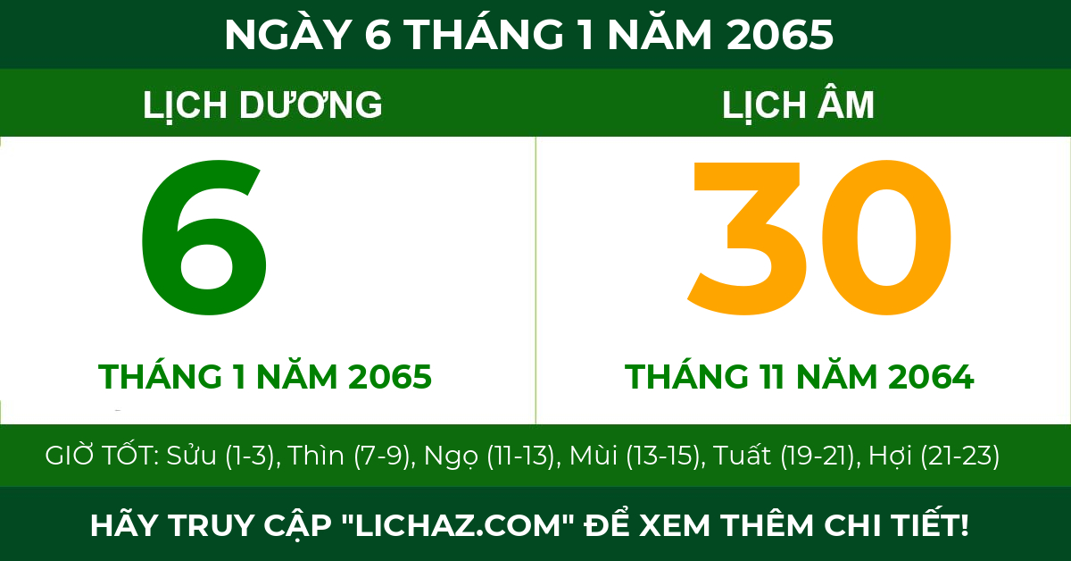 lịch âm ngày 6 tháng 1 năm 2065