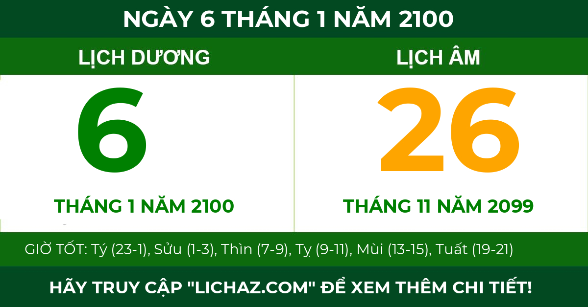 lịch âm ngày 6 tháng 1 năm 2100