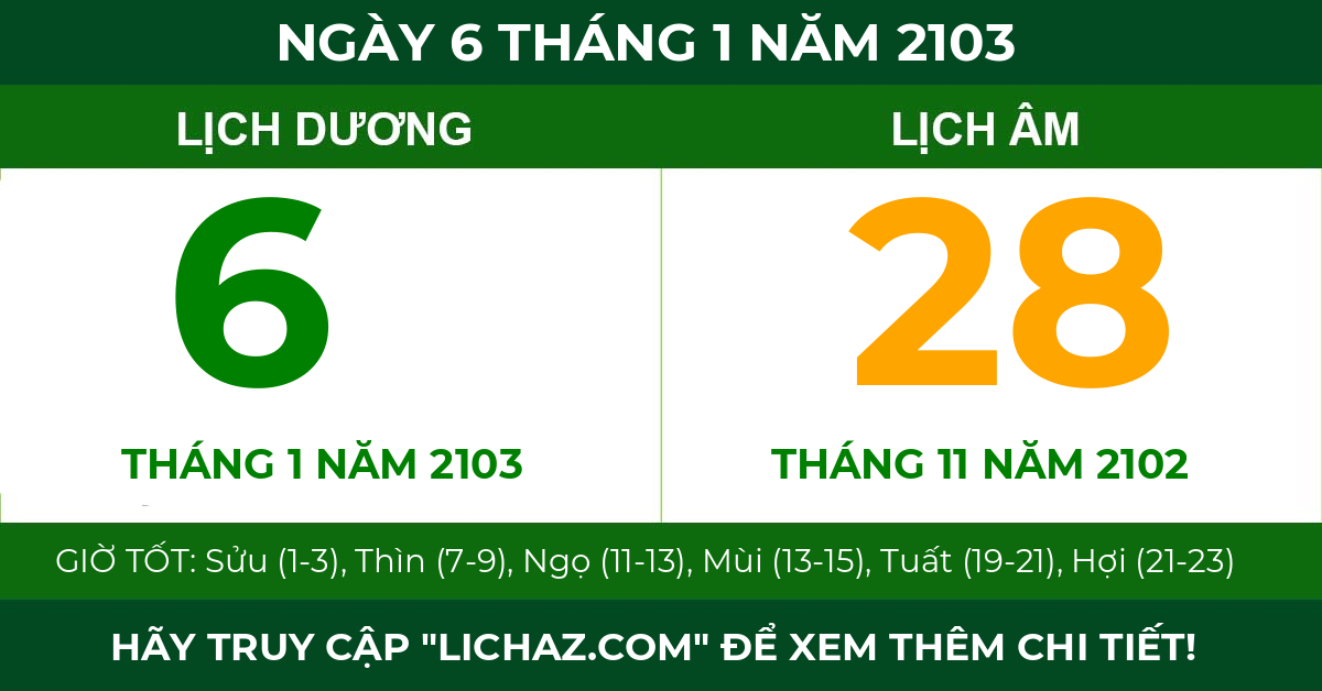 lịch âm ngày 6 tháng 1 năm 2103