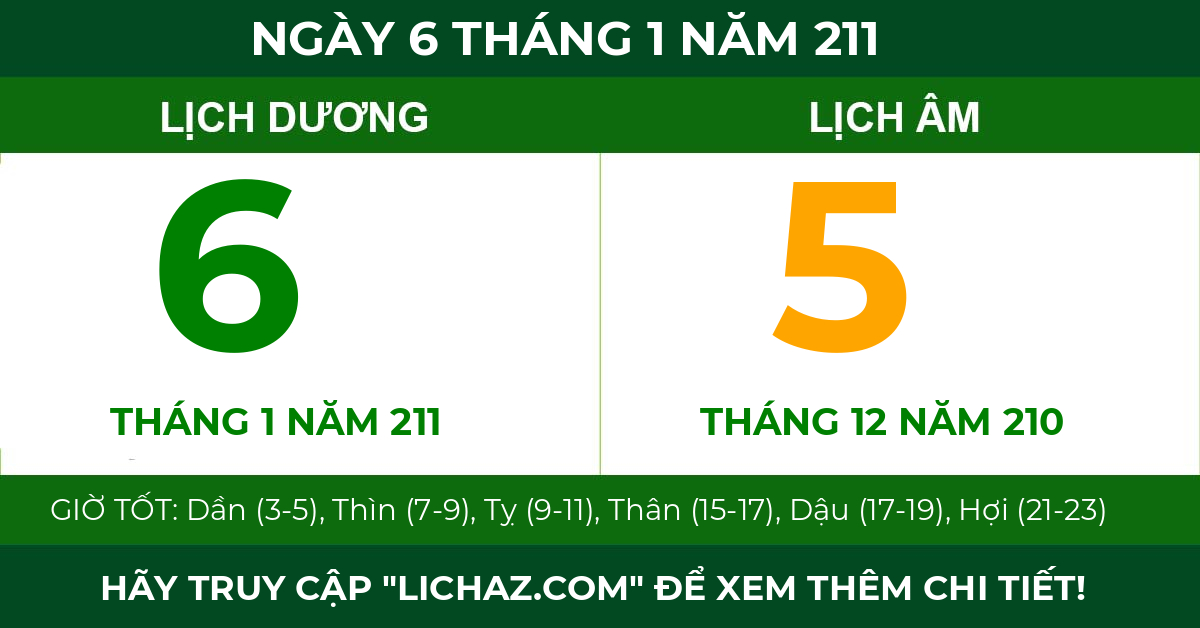 lịch âm ngày 6 tháng 1 năm 211