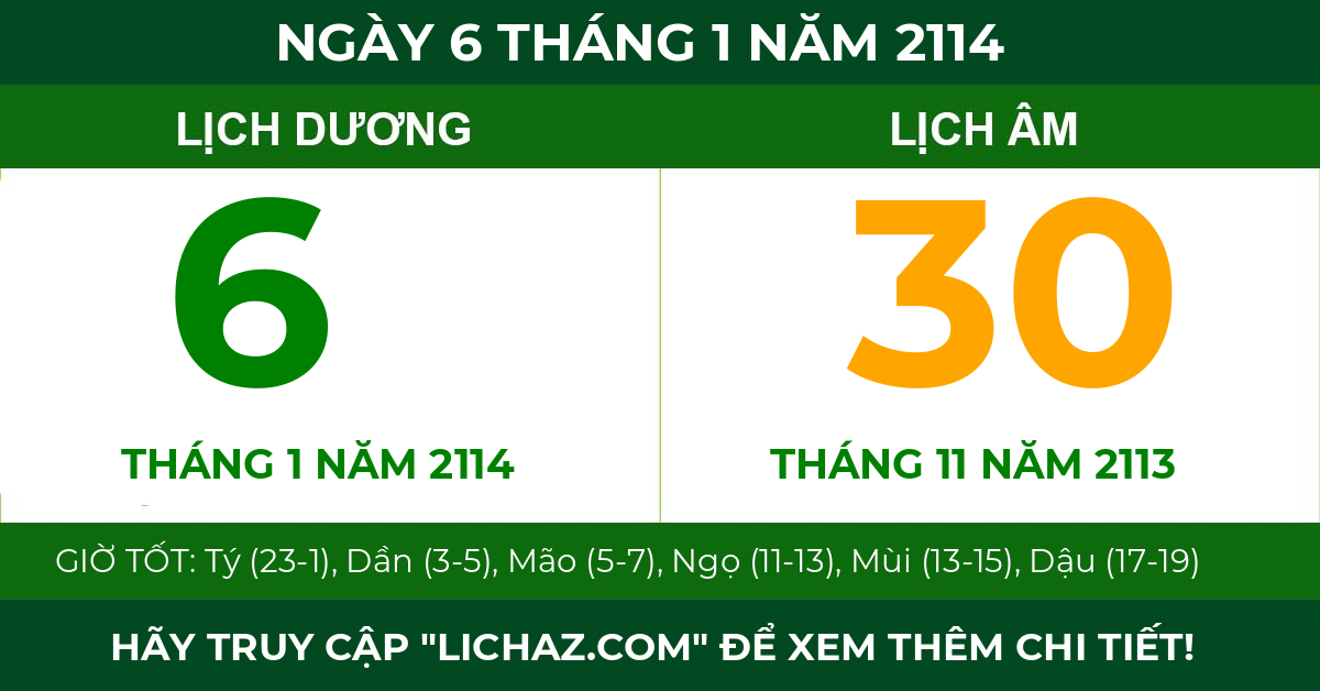 lịch âm ngày 6 tháng 1 năm 2114